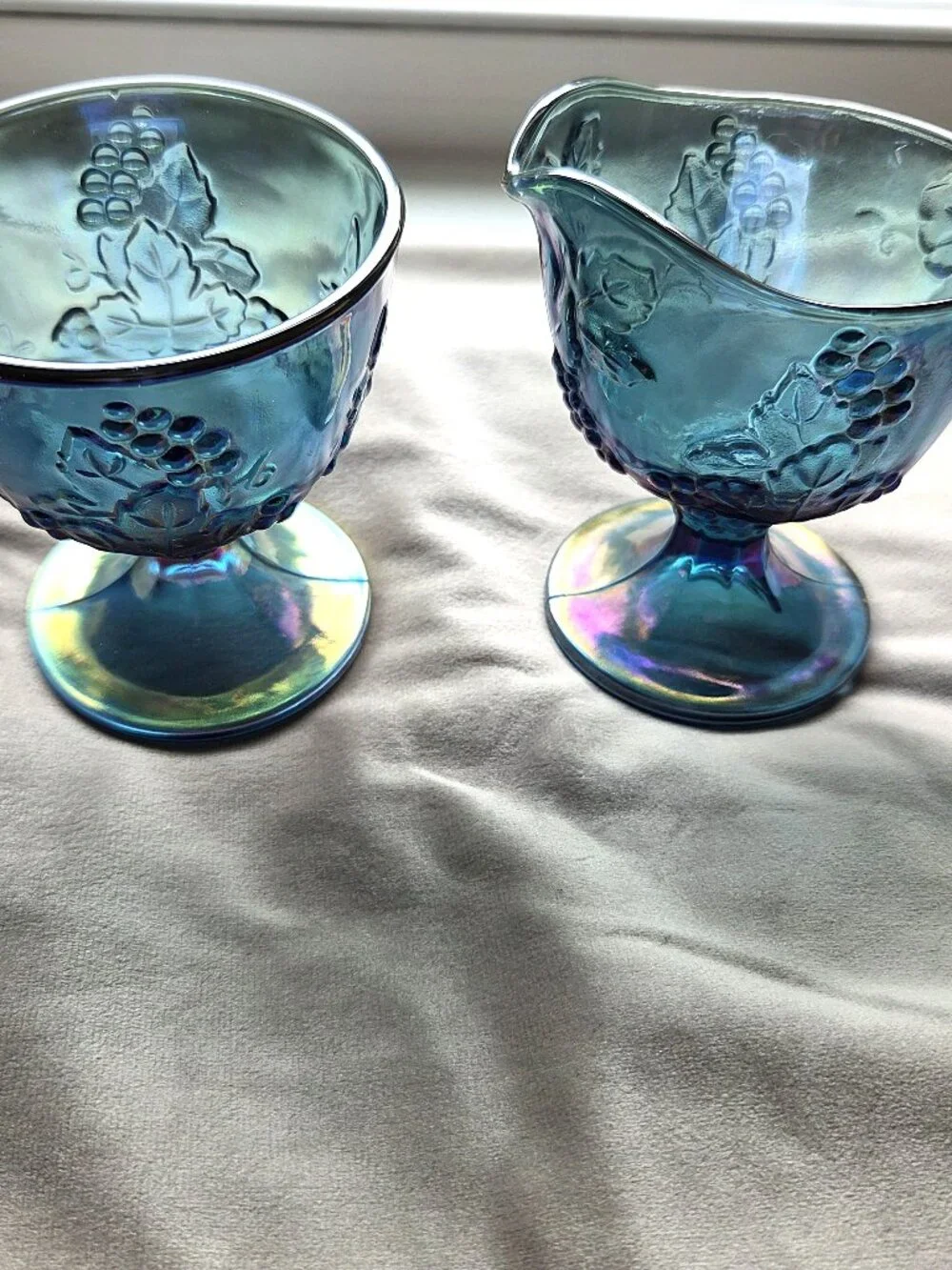 Vintage Colony Harvest Blue Carnival Glass Creamer & Sugar Set | Indiana Glass